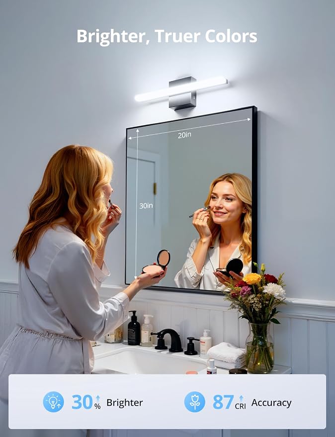 Combuh 2 Pack Modern Bathroom Light Fixtures Above Mirror Small Vanity Lighting Bar 16Inch, 5 Color Adjustable Black Simple Slim Led Wall Sconce IP44 Rustproof Bright 10W 880LM for Bath Restroom