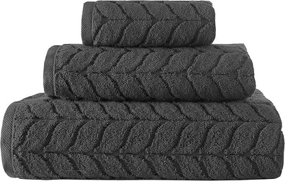 BAGNO MILANO Turkish Cotton Bath Towels, Hand Towels - Soft Plush Jacquard Collection Luxury Towels Set (Charcoal, Towel Set of 3)