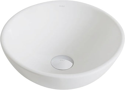 Kraus KCV-341-BN Modern Elavo Ceramic Small Round Vessel Bathroom Sink with Pop Up Drain, Brushed Nickel/White