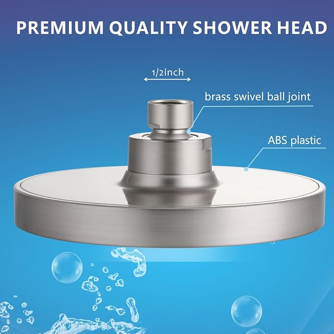 High Pressure Rain Shower Head, High Flow Pressure Boosting Adjustable Rainfall Showerhead, Awesome Shower Experience Even At Low Water Flow, Brushed Nickel