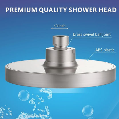 High Pressure Rain Shower Head, High Flow Pressure Boosting Adjustable Rainfall Showerhead, Awesome Shower Experience Even At Low Water Flow, Brushed Nickel