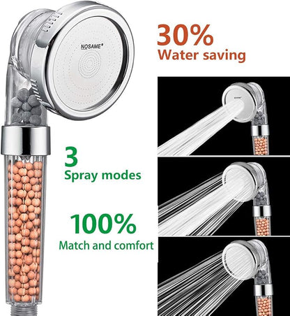 Nosame Handheld Shower Head, Filter Filtration High Pressure Water Saving | Filter Filtration High Pressure Water Saving 3 Mode Function Spray Handheld Showerheads 1.6 GPM for Dry Hair & Skin SPA