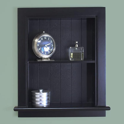 Fox Hollow Furnishings 14x18 Aiden Recessed Wall Niche Medicine Cabinet Replacement, in The Wall Bathroom Cabinet Insert Shelf/Shelves, Made in North America, Real Wood, NO MDF, Beadboard, Black
