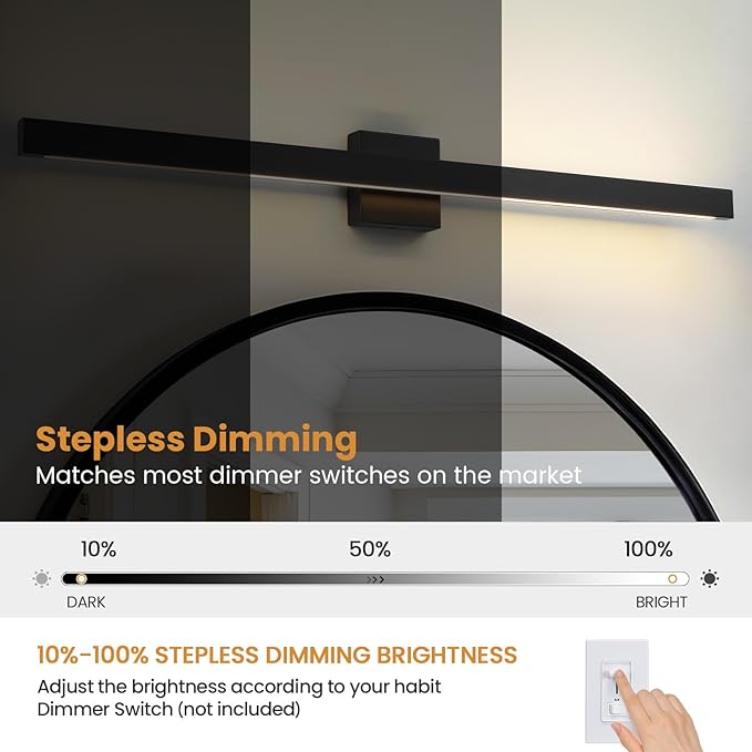 Modern Bathroom Lighting Fixtures Over Mirror, 39 Inch 30W Black Vanity Light Bar for Bathroom, Dimmable 5CCT LED Bathroom Wall Light Fixtures