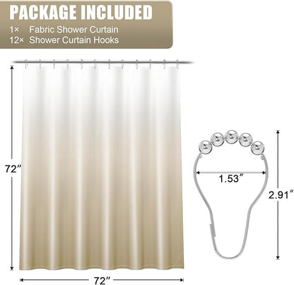 OLANLY Luxury Light Beige and White Ombre Shower Curtain Sets with 12 Hooks, Waterproof and Washable Decorative Shower Curtains for Bathroom, 72x72 Inches
