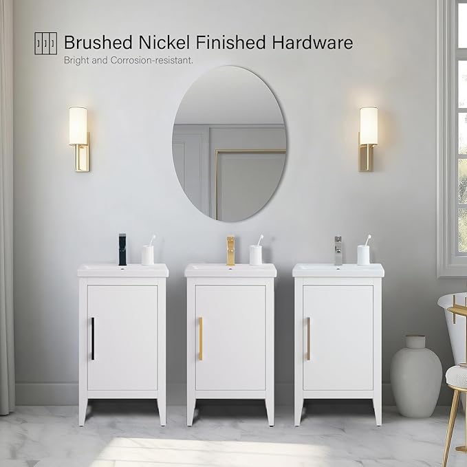 Vanity Art 20 inch Bathroom Vanity with Single Sink & Ceramic Top, Vanity Cabinet with Soft-Closing Doors, Solid Wood Frame, White, VA9020-W-BN1