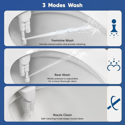 Hot and Cold Bidet, Warm Water Bidet Attachment for Toliet, Non-Electric Warm Bidet with Adjustable Water Pressure, Dual nozzle Rear and Feminine Wash - Self cleaning (Silver)