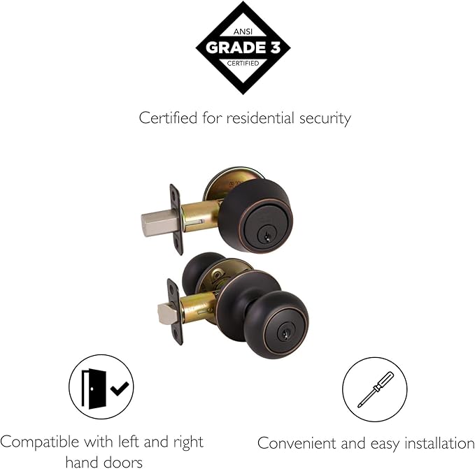 Design House 701813 Cambridge 2-Way Adjustable Deadbolt and Entry Door Knob, Oil Rubbed Bronze