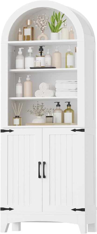 HOOBRO 67" Tall Bathroom Storage Cabinet, Arched Freestanding Floor Cabinet with 3 Adjustable Shelves and 2 Doors for Small Space, Space Saving Organizer for Bathroom, Kitchen, Living Room, White