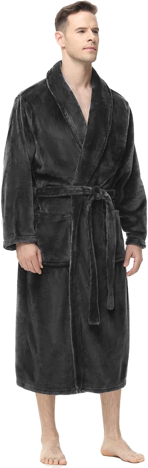 Yurhap Mens Fleece Robe, Soft Plush Robe for Men, Fluffy Bathrobe with Belt & 2 Pockets