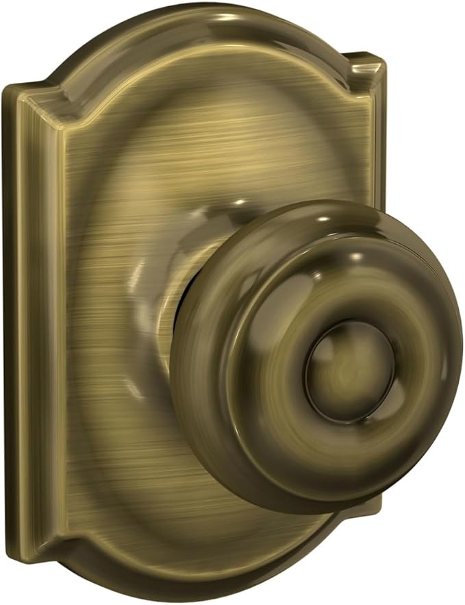 SCHLAGE F10 GEO 609 CAM Camelot Collection Georgian Passage Knob, Antique Brass