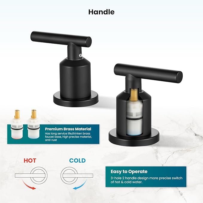 gotonovo 8 Inch Widespread Bathroom Sink Faucet 3 Hole 2 Handles Lavatory Basin with Pop Up Drain with Hot and Cold Mixer Valves Vintage Matte Black