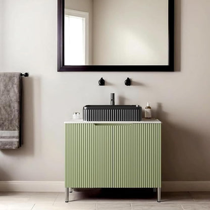 30" Bathroom Vanity with Sink, Modern Bathroom Storage Cabinet with Black Rectangular Ceramic Basin and Sintered Stone Countertop, Soft Closing Doors, Freestanding Bathroom Vanities, Green