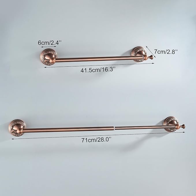 Red Copper Towel Bar, Adjustable 15.5 to 27.5 Inch Bath Towel Rack for Bathroom Towel Holder, Wall Mounted Black Bathroom Hardware Accessories,Pattern Carving Design