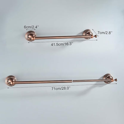 Red Copper Towel Bar, Adjustable 15.5 to 27.5 Inch Bath Towel Rack for Bathroom Towel Holder, Wall Mounted Black Bathroom Hardware Accessories,Pattern Carving Design