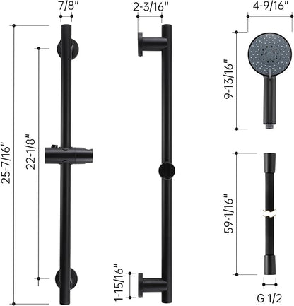 KES Adjustable Shower Head Holder with Slide Bar Combo, Handheld Shower Head with Hose 5-Function Handheld Shower Kit with Handheld Set Matte Black, F204-BK-C1