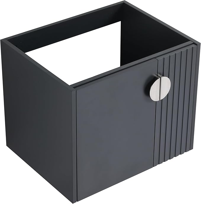 Malwee 24" Floating Bathroom Vanity with Sink, 24 Inch Single Sink Wall Mounted Bathroom Vanity, with 2 Doors and White Ceramic Basin Top, Black Cabinet Set with 3 Color Handles (081-24)
