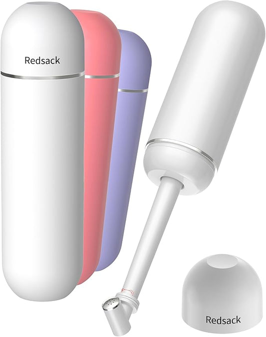 Portable Bidet for Travel & Camping - Manual Squeeze Handheld Peri Bottle for Feminine Hygiene, 3 Leak-Proof Seals, Extendable Sprayer with Rotating Nozzle for Men & Women (White, General)