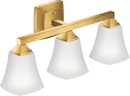 Moen Voss Brushed Gold 3-Light Dual-Mount Bath Bathroom Vanity Fixture with Frosted Glass, YB5163BG