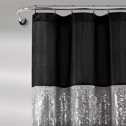 Lush Decor Night Sky Shower Curtain, Single, 72" W x 72" L, Black & White - Sequin Shower Curtain - Sparkly Color Block Bath Curtain - Modern Glam Bathroom Decor