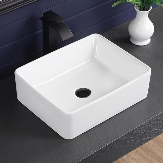 Vessel Sink 19"x15" Rectangular Bathroom Sink Modern White Porcelain Ceramic Above Counter Drop-in Vanity Sink for Bathrooms Art Basin