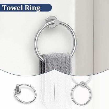 5 Pieces Bathroom Hardware Set Brushed Nickel Towel Bar Set Round Towel Holder Set Upgraded Paper Towel Holder with Shelf Stainless Steel Wall Mounted,23.6 Inch