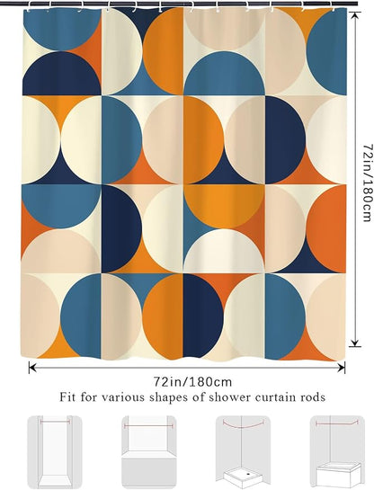 Mid Century Modern Shower Curtain, Colorful Boho Abstract Geometric Retro Art Shower Curtains for Bathroom, Colorful Unique Pattern Polyester Fabric Shower Curtain Set 12 Hooks 72X72IN