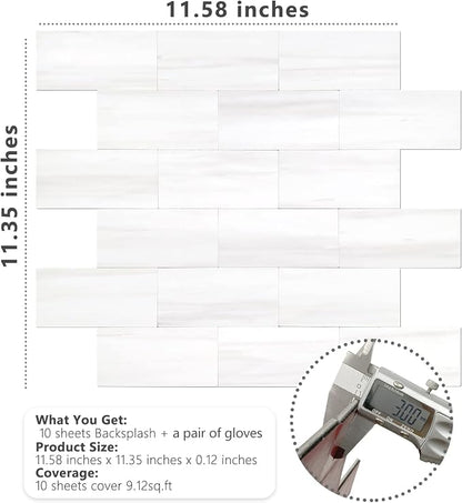 STICKGOO 10-Sheet Peel and Stick Backsplash on Subway Tile, Dolomite White | PVC Self Adhesive Kitchen Backsplash, Seamless, Wateproof, Stick on Tiles for Kitchen, Bathroom, RV