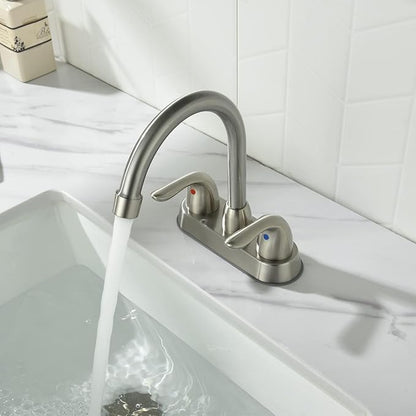 Bathroom Sink Faucets, 4 Inch, 2 Handle Centerset, Pop-up Drain Stopper, Supply Hoses (4-inch Centerset Faucet, Brushed Nickel)