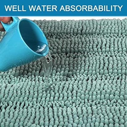 H.VERSAILTEX Bath Rugs for Bathroom Non Slip Bath Mats Extra Thick Chenille Striped Bath Rug Runners 47" x 17" Absorbent Fluffy Soft Shaggy Mats Plush Area Carpet for Bath Room - Eggshell Blue
