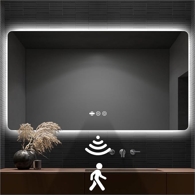 56" x 36" LED Bathroom Mirror with Lights - Motion Sensor | Smart Backlit Mirror, Anti-Fog, 3-Color Stepless Dimmable Lighted Mirror, Memory Function, HD Tempered Glass, CRI≥93