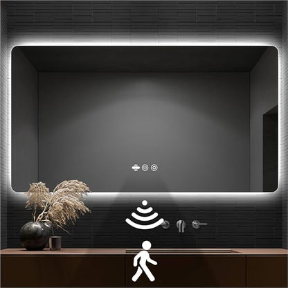 56" x 36" LED Bathroom Mirror with Lights - Motion Sensor | Smart Backlit Mirror, Anti-Fog, 3-Color Stepless Dimmable Lighted Mirror, Memory Function, HD Tempered Glass, CRI≥93