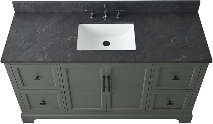 Vanity Art 60 Inch Bathroom Vanity with Single Sink, Silver Grey | Solid Wood, Ceramic Sink, Marble Top, Waterproof Backsplash, Pre-assembled, Soft-close Doors, Ample Storage, Freestanding