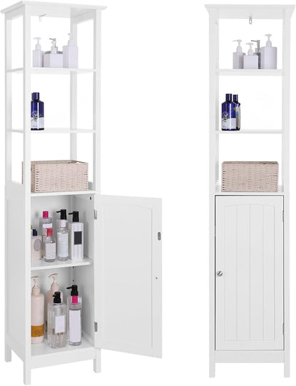 VASAGLE Storage Cabinet, Slim Linen Tower with Drawer and Door, for Living Room, Bathroom, 15.7 x 12.6 x 63 Inches, White UBBC63WT