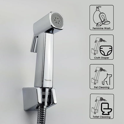 Handheld Bidet Sprayer for Toilet, Lockable Push Button, High Pressure ABS Bidet Sprayer Set with Hose & T-Valve, Easy Install –Chrome – EL-X11-T