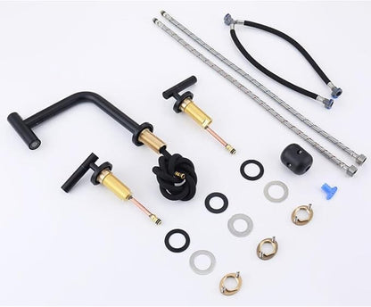 3 Hole Basin Faucets Pull Out Basin Mixer Faucet Bathroom Mixer Faucet Double Handle 2 Mode Brass-Black
