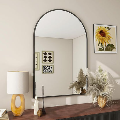 BEAUTYPEAK 20"x30" Arch Bathroom Wall Mirror, Black | Wall Mounted Vanity Metal Frame Mirror for Bedroom, Entryway, Living Room, Fireplace