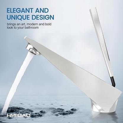 Bathroom Sink Faucet Chrome, Single Handle Brass Sink Faucet with Unique Design, Single Hole Basin Mixer for Lavatory, Vanity, RV, Modern Farmhouse, Suitable for 1 Hole