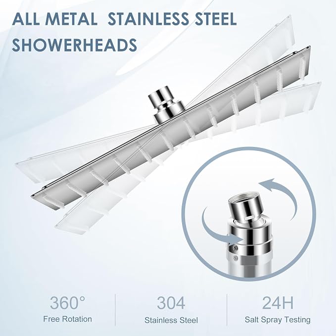 12 inch Ceiling Rain Shower Head Chrome Polished - All Metal 304 Stainless Steel, Full Body Rainrfall Shower with 144 Silicone Nozzles, Large Square Showerheads Modern Bathroom