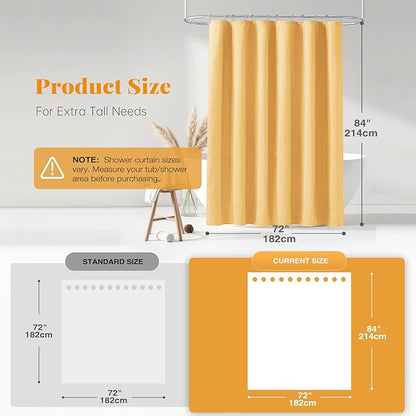BTTN Extra Long Shower Curtain - 84 Inch Long Linen Textured Heavy Duty Fabric Shower Curtain Set with 12 Plastic Hooks, Hotel Spa Simple Polyester Bath Curtains for Bathroom, 72x 84, Gold