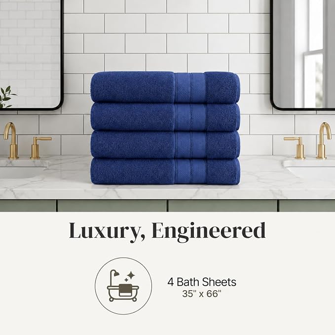 Modern Threads 4-Pack SpunLoft Bath Sheet Navy 35x66
