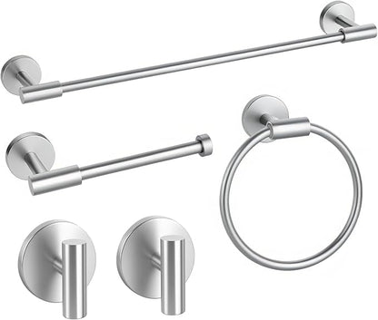Brushed Nickel Bathroom Hardware Set 5 PCS, Towel Bar Set Brushed Nickel, Bathroom Accessories Fixtures Stainless Steel, Towel Racks for Bathroom, Bathroom Towel Holders, Towel Hooks & Rings, 19in