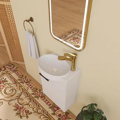 16" Wall Mounted Bathroom Vanity with Sink, 16 inch Floating Bathroom Vanity, Mordern Sink Vanity Combo, Basin and Cabinet 1 Soft Closing Door, White(WH-029, 16 * 10)