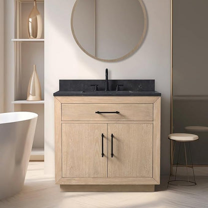 Vanity Art 36 inch Bathroom Vanity with Sink, Vanity Cabinet with Doors and Removable Shelf, Modern Wood Cabinet with White Marble Top, Solid Wood Frame, Ceramic Sink VA70-36-LW-B