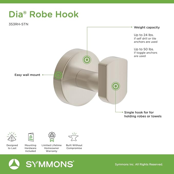 Symmons 35AC4BUNDLESTN Dia 4-Piece Wall-Mounted Bathroom Hardware Set in Satin Nickel