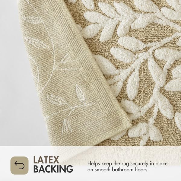 Madison Park Serene Tufted Bath Rug Cotton Absorbent, Round, Natural | Quick Dry, Soft Pile, Machine Washable, Floral Pattern, Plush, OEKO-TEX Certified