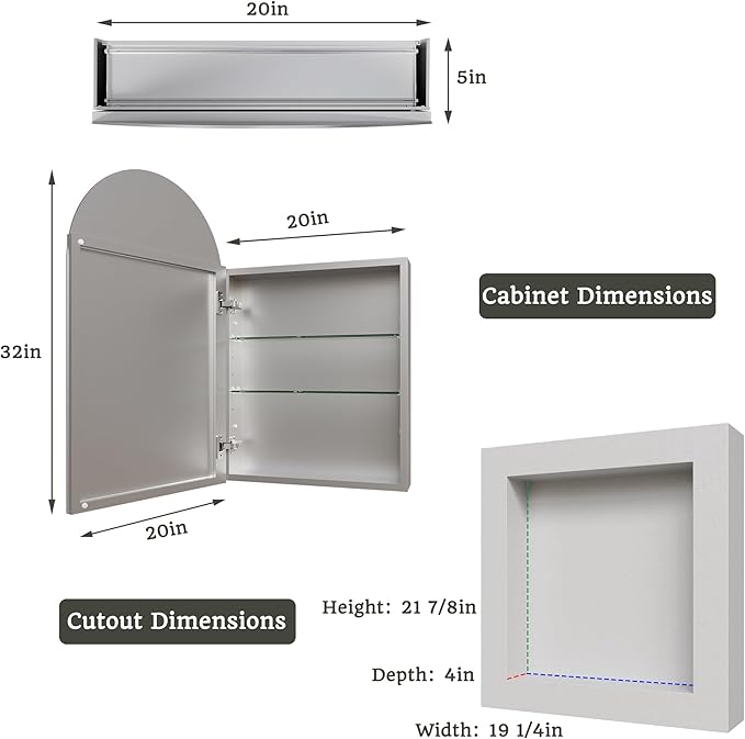 20x32 Bathroom Medicine Cabinet with Mirror,Aluminum Alloy Frame with Mirror Side Panels,Surface or Recessed Medicine Cabinet with Adjustable Shelves,Assembly Required,Hinge On The Left