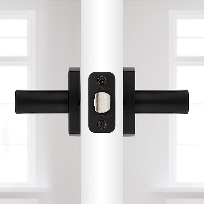 Kwikset Tripoli Lever Interior Passage Door Handle, Lever for Closet and Hallway Doors, Reversible Non-Locking Handle Lever, Matte Black, with Microban Protection (Pack of 2)