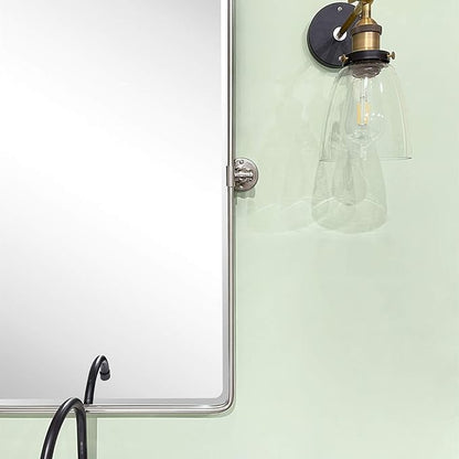 TEHOME Brush Nickel Pivot Rectangle Bathroom Vanity Mirrror Farmhouse Tiltable Rounded Metal Framed Pivoting Bathroom Mirror with Beveled Mirrror, Overall 26.91 x 35 inches (Mirrror 23 x 35 inches)