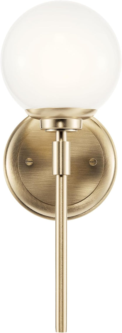 Kichler Benno 1-Light Wall Sconce, Modern Light with Opal Glass in Champagne Bronze, for Bathroom, Powder Room, Kitchen, Bedroom, or Hallway (13.75" x 5.25"), 55170CPZ
